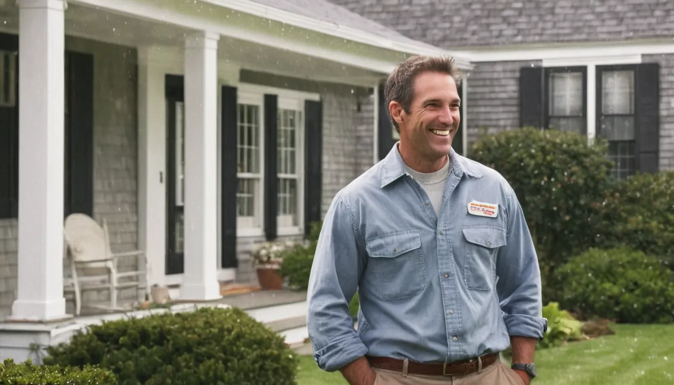 A friendly pest control provider talking with a homeowner at the front door of a home in Burlington
